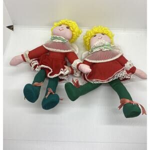 Set of 2 Choir Angels House of Hatten Plush Christmas With Santa Hats Vintage